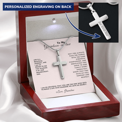 To My Grandson-In-Law Personalized Engraved Cross Necklace Gift Set