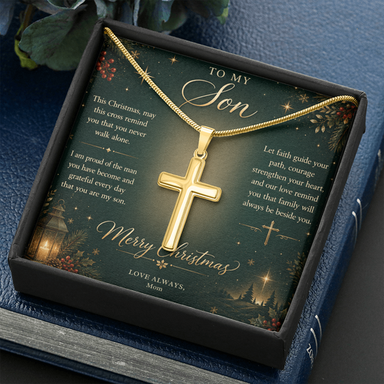 To My Son – Personalized Christmas Cross Necklace