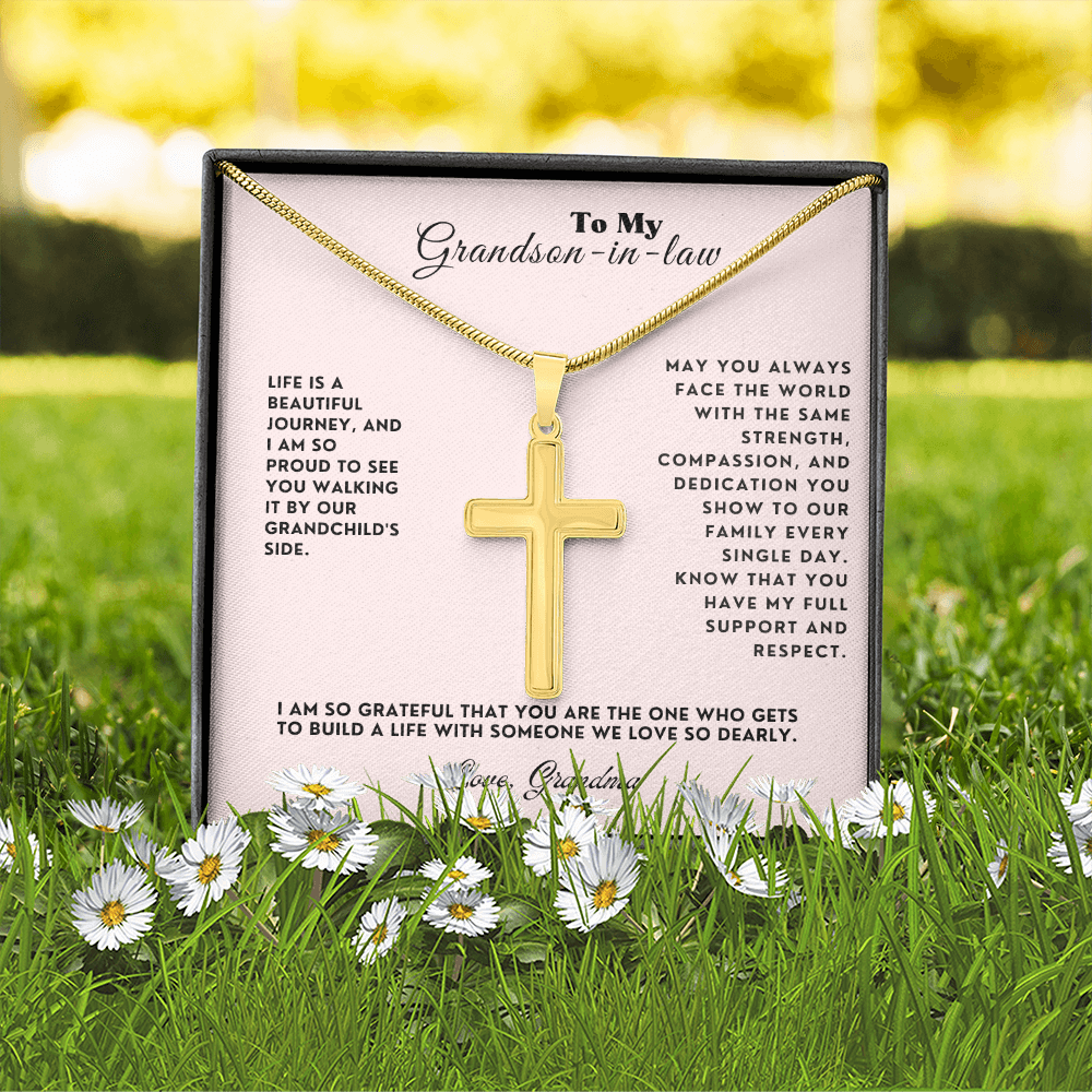 To My Grandson-In-Law Personalized Engraved Cross Necklace Gift Set