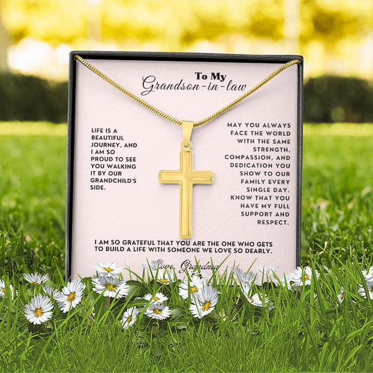 To My Grandson-In-Law Personalized Engraved Cross Necklace Gift Set