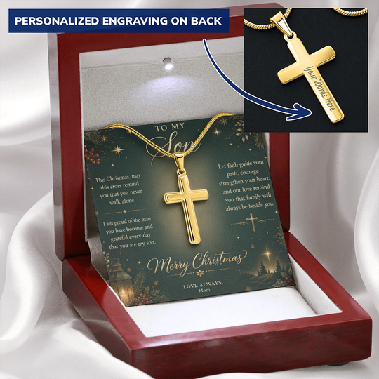 To My Son – Personalized Christmas Cross Necklace