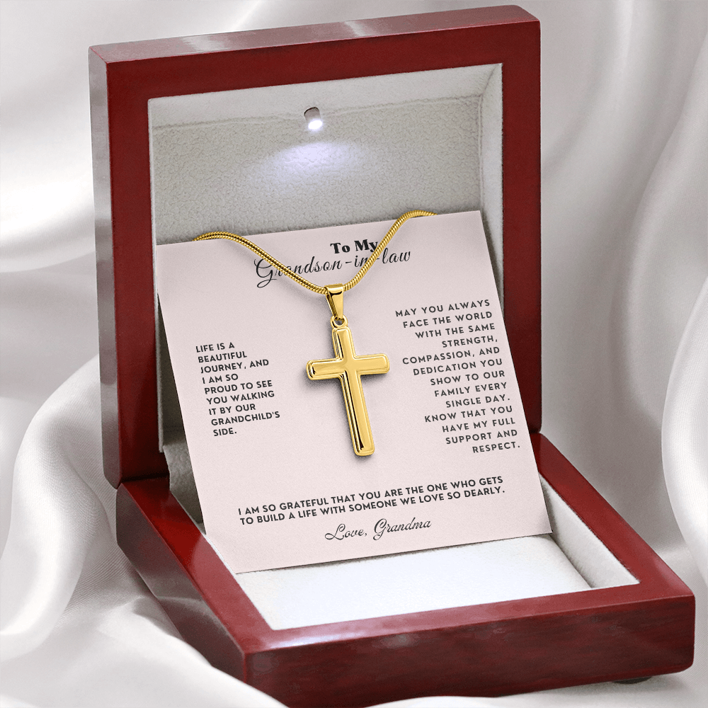 To My Grandson-In-Law Personalized Engraved Cross Necklace Gift Set