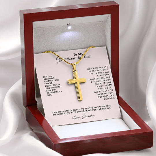 To My Grandson-In-Law Personalized Engraved Cross Necklace Gift Set