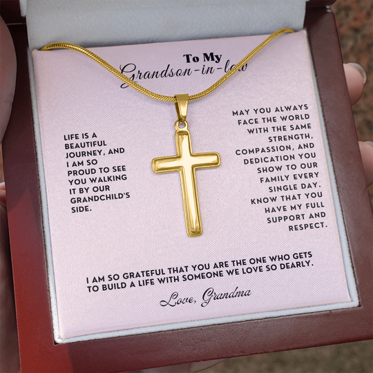To My Grandson-In-Law Personalized Engraved Cross Necklace Gift Set