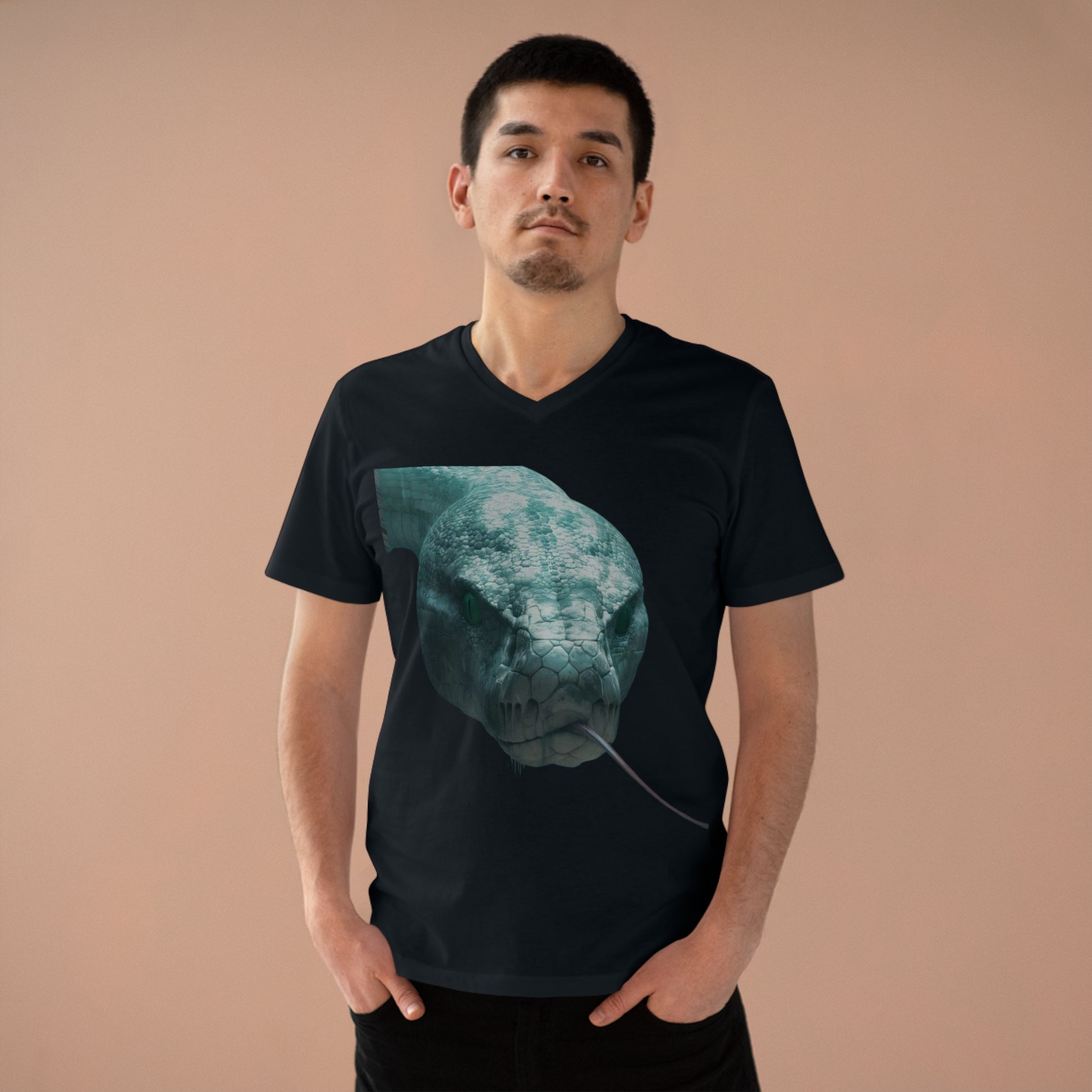 Elevate Your Style with the King Snake V-neck T-shirt – 3D Realistic Snake Head Design for Enthusiasts of Exotic Wildlife Fashion V-neck   