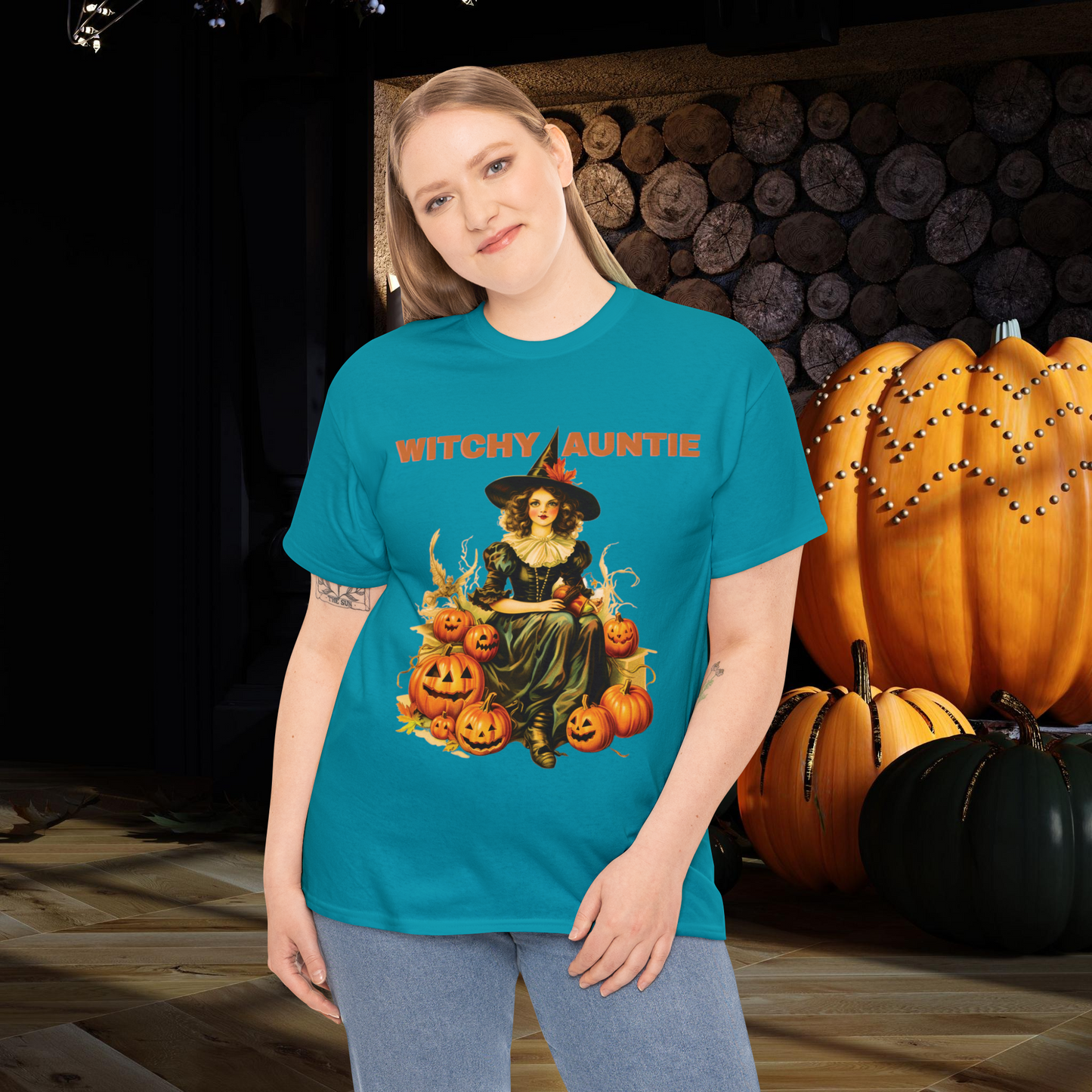 Witchy Auntie Cotton T-Shirt - Cool Aunt, Aunt Halloween, Perfect Gift for Aunts T-Shirt   