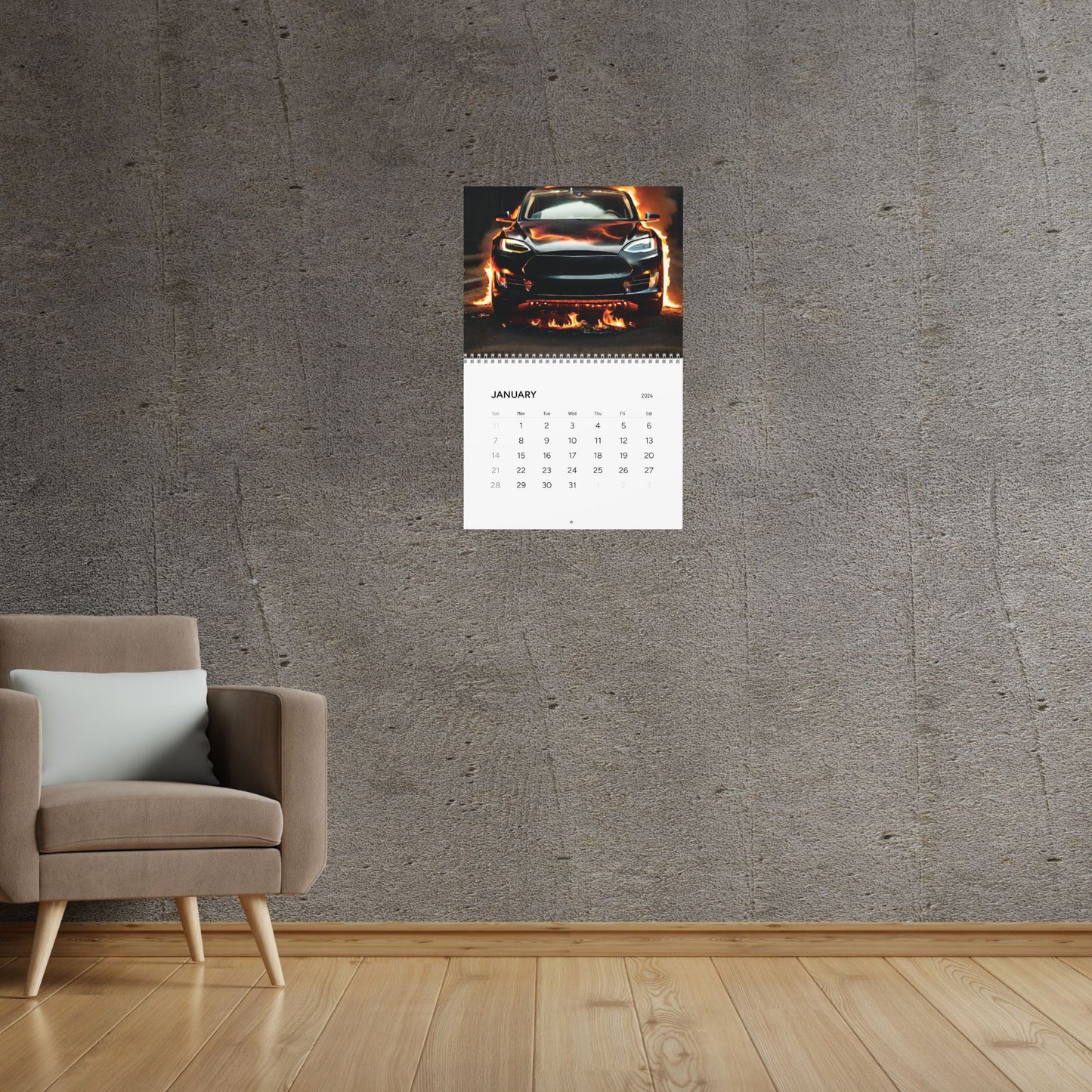 Sparks of Energy: Electric Burnout Calendar 2024 - A Unique Calendar Featuring Burning Electric Vehicles Each Month Calendar   