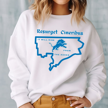 Resurget Cineribus Unisex Crewneck Sweatshirt - Latin Inspirational Gifts for Detroit Sports Football Fans Sweatshirt   