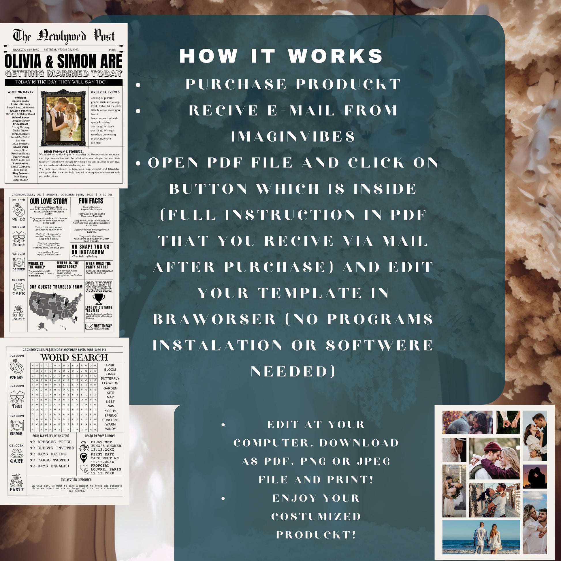 Personalized Wedding Moments: Editable Newspaper Program with Crossword Puzzle    