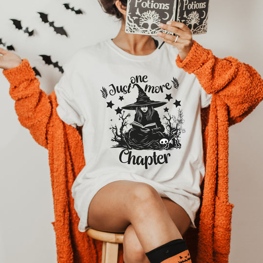 "Just One More Chapter" Witch Tee: Spooky & Bookish Halloween Shirt T-Shirt   