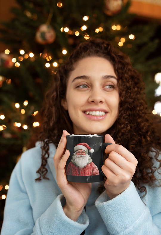 Boho Watercolor Santa Black Mug