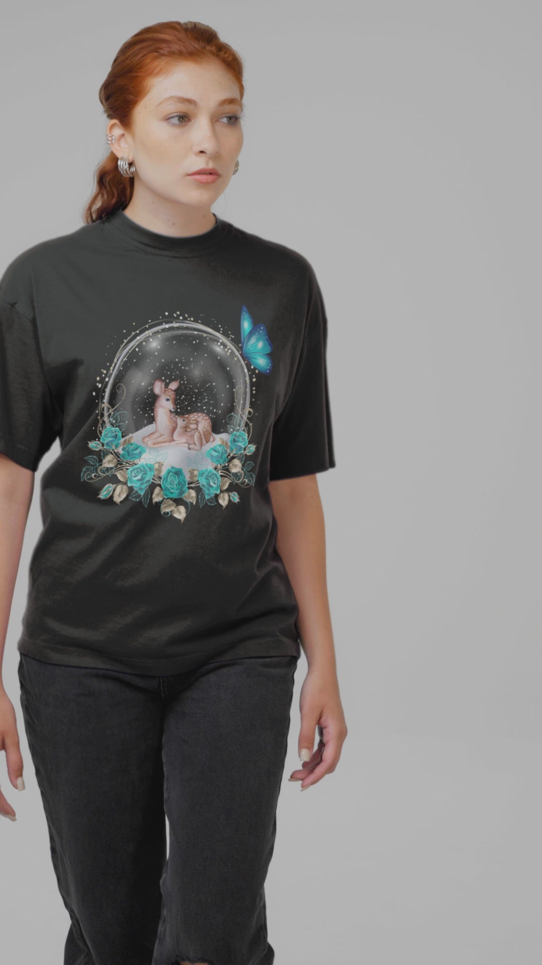 Cute Deer Snow Globe Winter T-shirt T-Shirt Printify