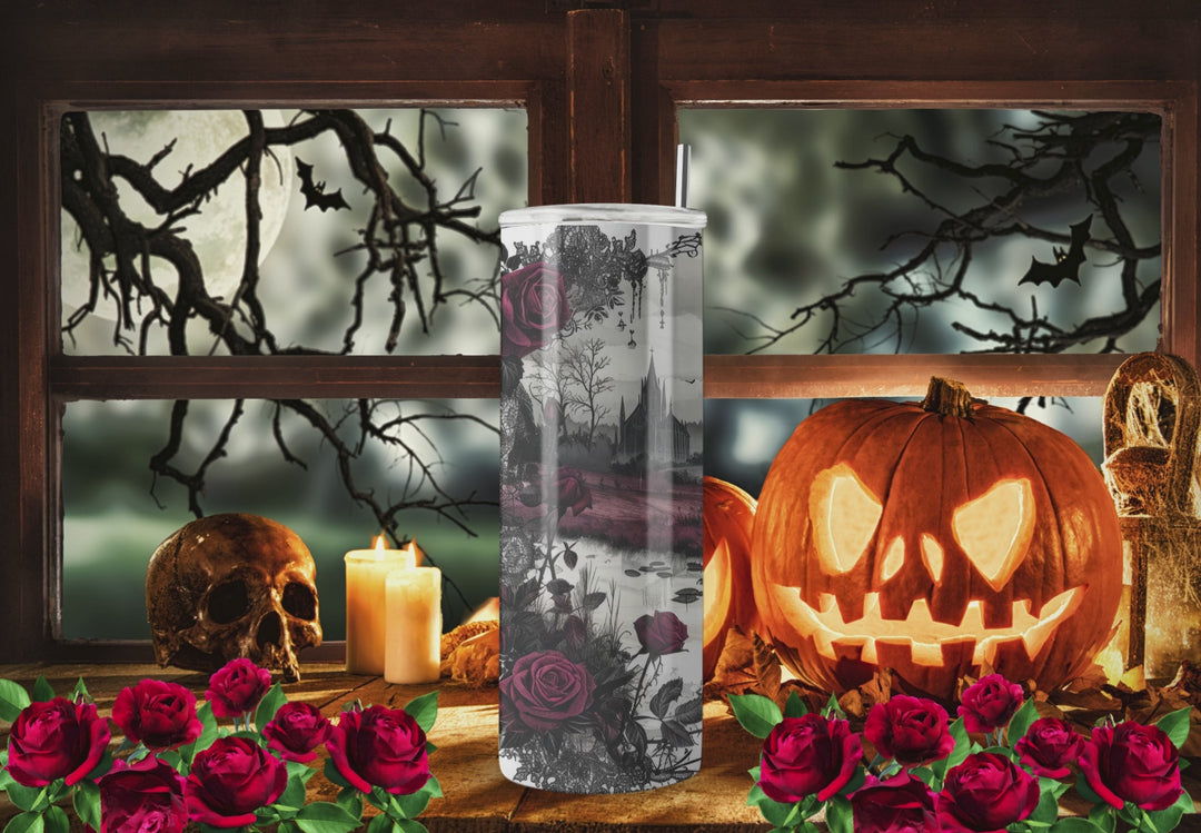 Gothic Roses and Castle Halloween Tumbler