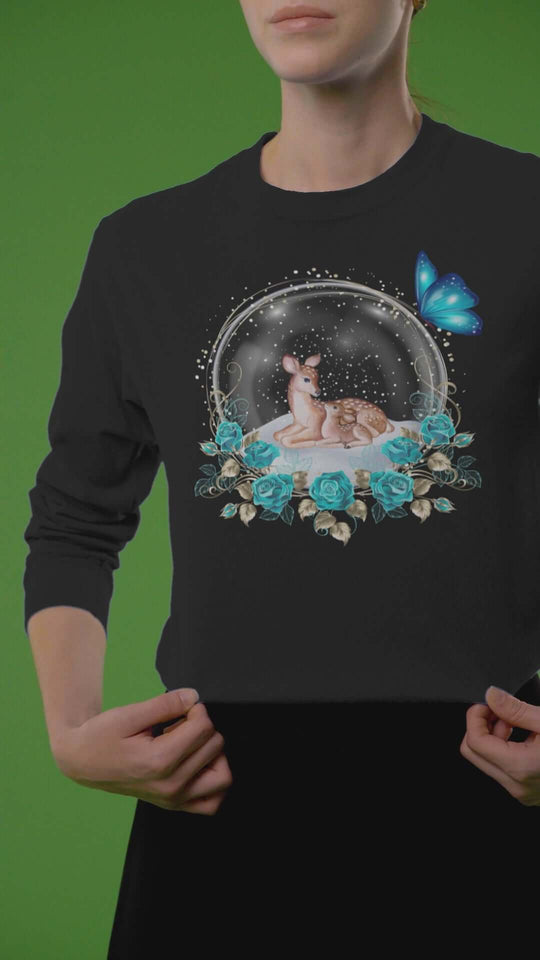 Winter Deer Snow Globe Crewneck Sweatshirt Sweatshirt Printify