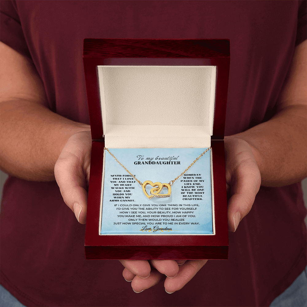 Beautiful Chapters necklace gift for granddaughter in display box, a meaningful milestone Christmas or birthday gift for granddaughter.
