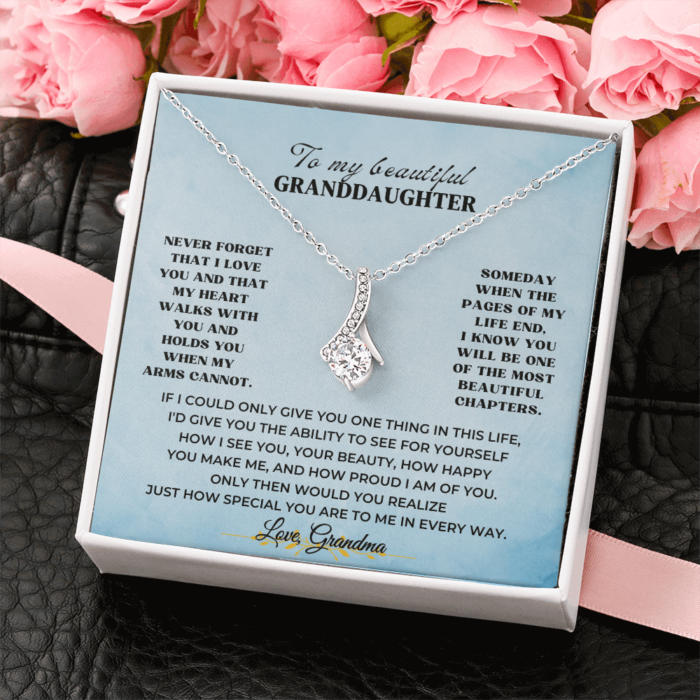 Gift For Granddaughter - Personalized necklace gift set with heartfelt message from grandma in elegant packaging.