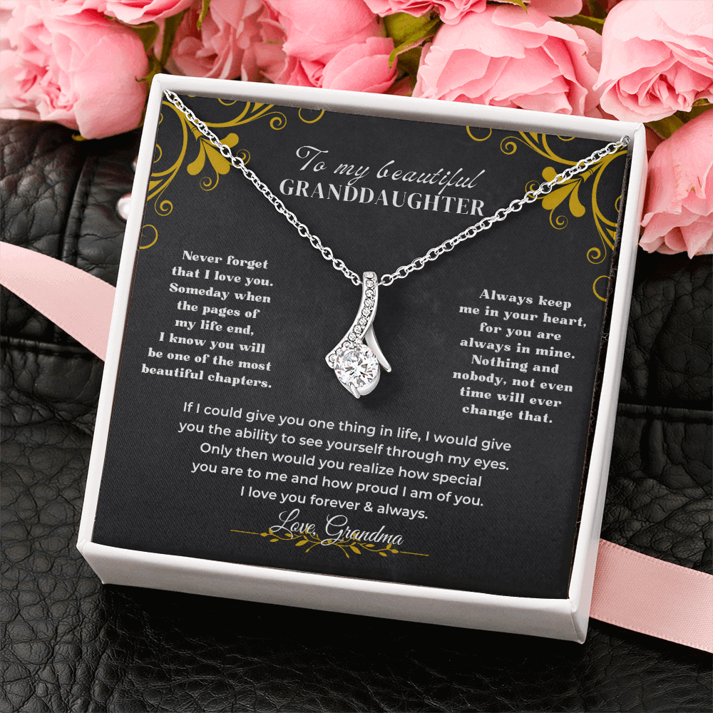 alluring beauty necklace gift for granddaughter in a decorative box with heartfelt message from grandma