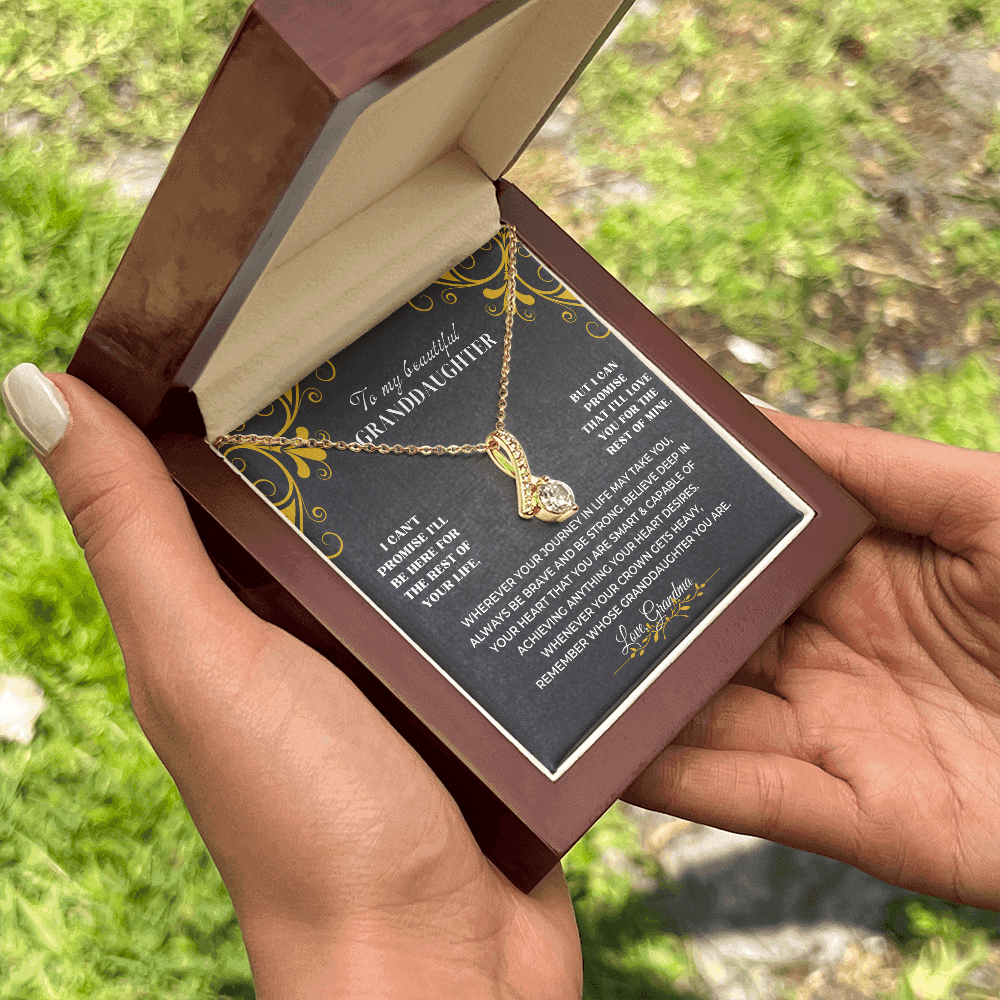 Sentimental grandparents to granddaughter appreciation keepsake in a gift box with necklace and heartfelt message.
