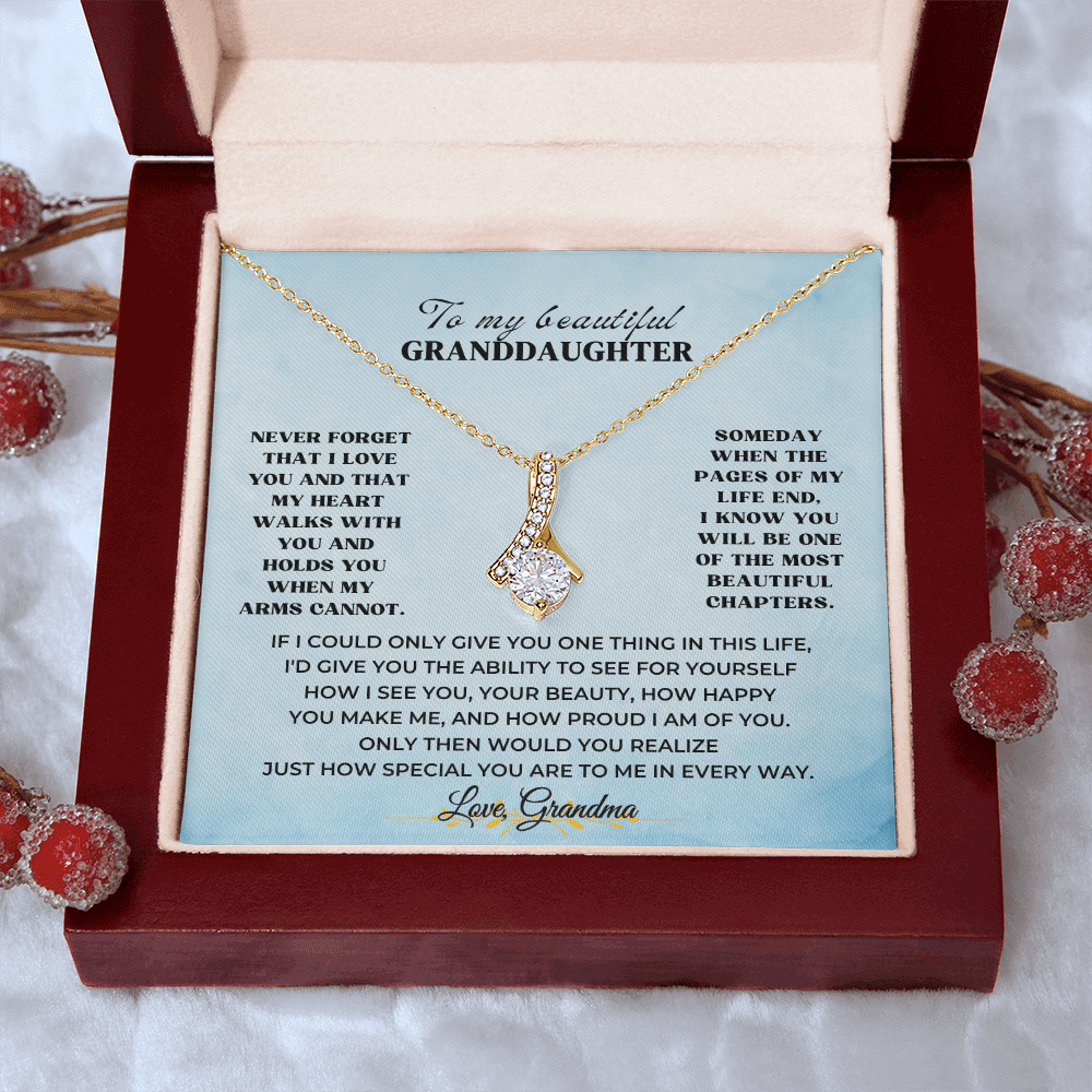 Gift For Granddaughter - personalized necklace in a gift box with heartfelt message from Grandma.