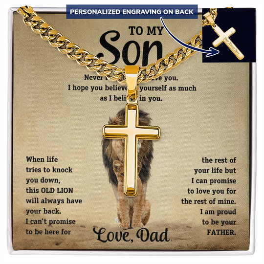 To My Son - Love Dad - Artisan Cross on Cuban Link Chain - Gift Set - STS10 Jewelry ShineOn Fulfillment