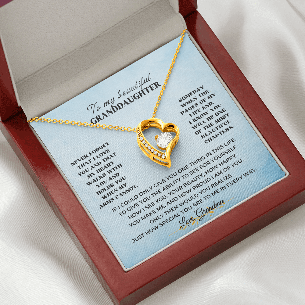 Heart-shaped pendant gift for granddaughter, perfect unexpected milestone graduation or birthday gift for granddaughter.