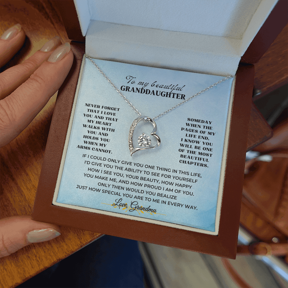 To My Granddaughter sentimental CZ crystal necklace and touching message, an unexpected milestone graduation or birthday gift for granddaughter.
